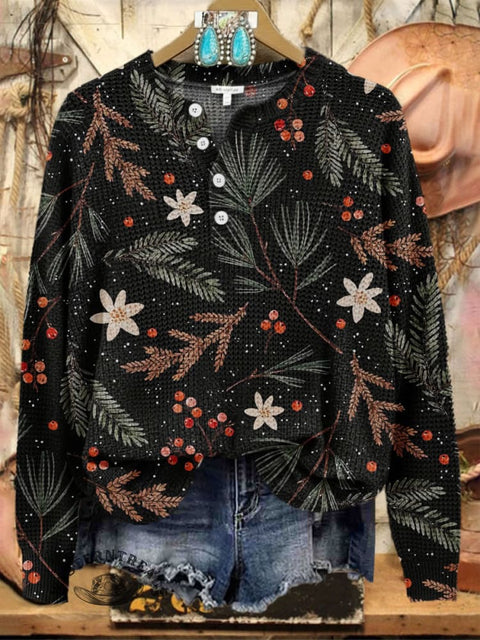 Christmas Pattern Print Buttoned Cardigan Sweater