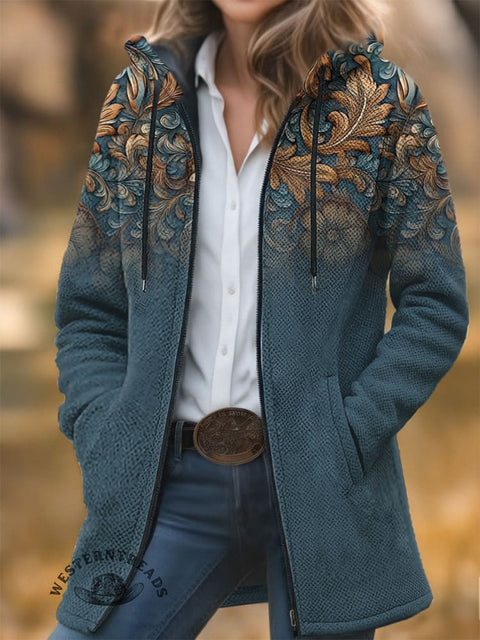 Floral Unisex Plush Thick Long-Sleeved Cardigan Coat