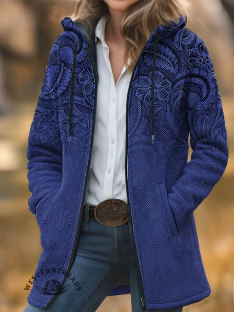 Floral Unisex Plush Thick Long-Sleeved Cardigan Coat