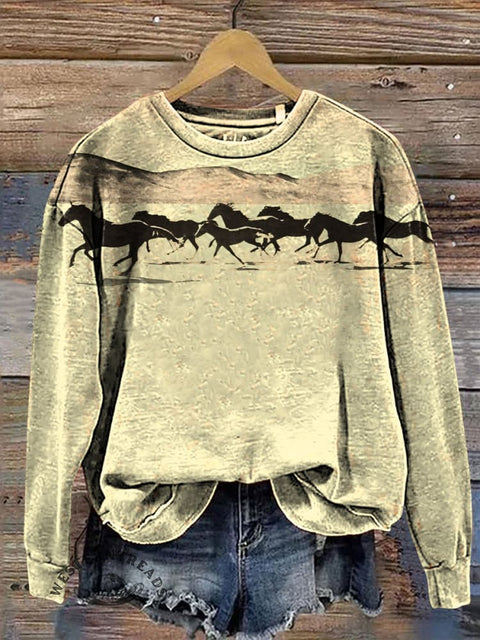 Horse Pattern Print Casual Cotton Sweatshirt