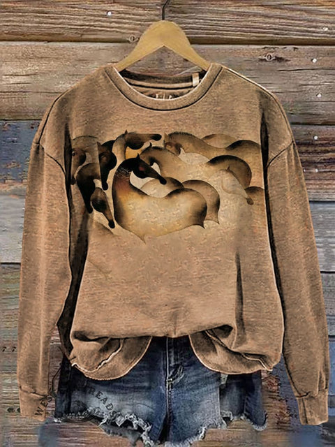 Horse Pattern Print Casual Cotton Sweatshirt