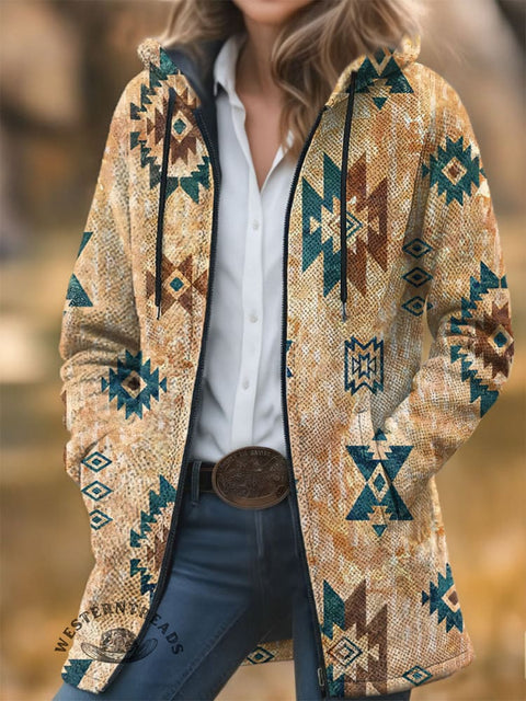 Aztec Unisex Plush Thick Long-Sleeved Cardigan Coat