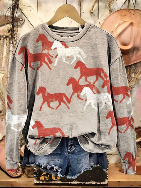 Horse Art Pattern Print Casual Cotton Sweatshirt