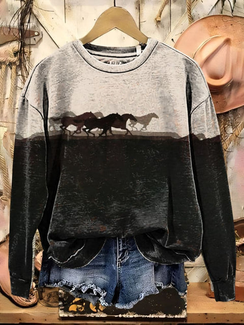 Horse Print Casual Cotton Sweatshirt