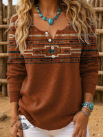 Aztec Print Buttoned Cardigan Sweater