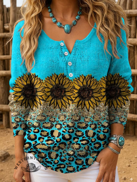 Sunflower Lepord Print Buttoned Cardigan Sweater
