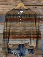 Vintage Geometric Print Buttoned Cardigan Sweater