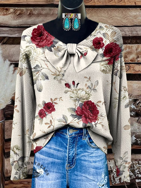 Floral Print Buttoned Cardigan Sweater