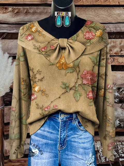 Retro Floral Print Buttoned Cardigan Sweater