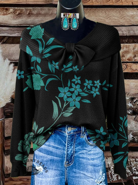 Floral Print Buttoned Cardigan Sweater