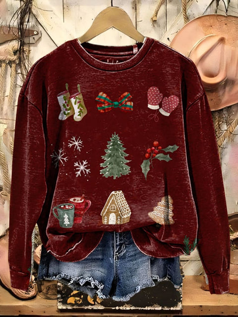 Christmas Print Casual Cotton Sweatshirt
