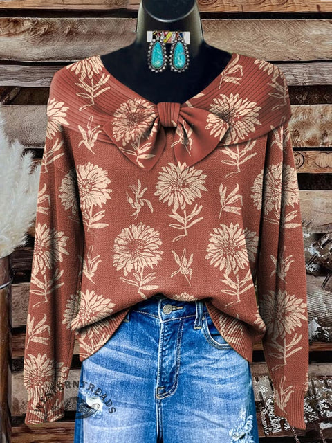 Simple Floral Print Buttoned Cardigan Sweater