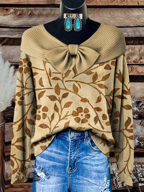 Simple Floral Print Buttoned Cardigan Sweater
