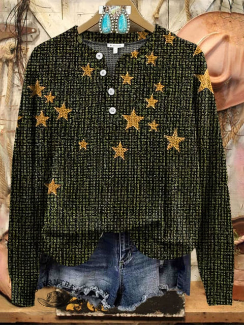 Christmas Stars Print Buttoned Cardigan Sweater