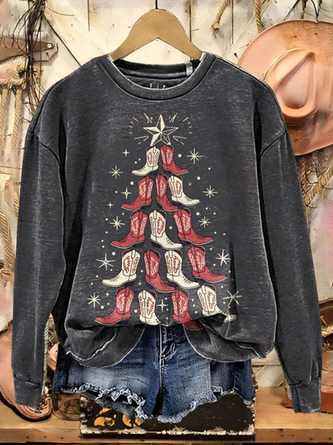Cowboys Boots Christmas Tree Casual Cotton Sweatshirt