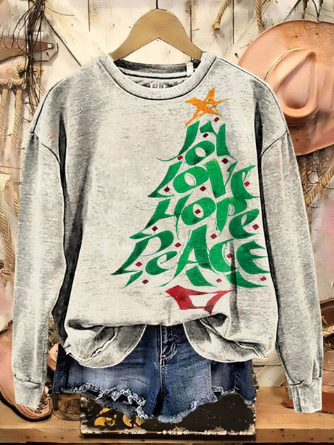 Bless Words Christmas Tree Casual Cotton Sweatshirt