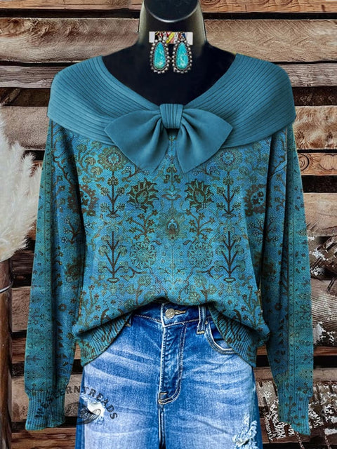 Rtero Art Print Buttoned Cardigan Sweater