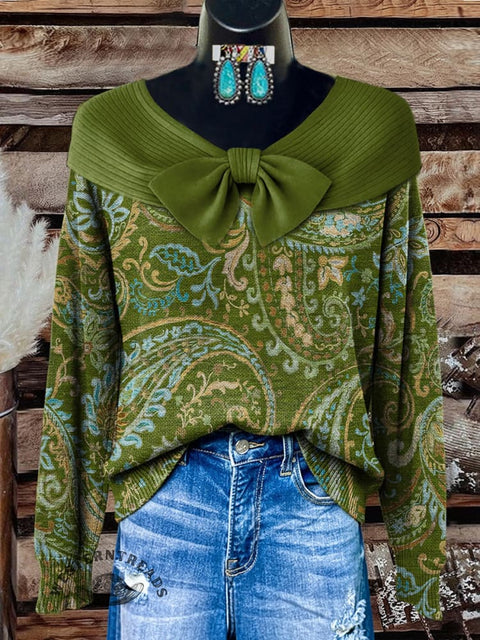Floral Boho Art Print Buttoned Cardigan Sweater