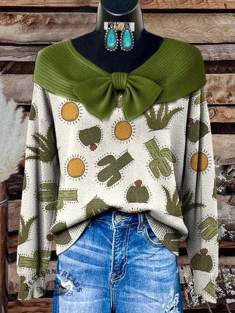 Western Art Print Buttoned Cardigan Sweater
