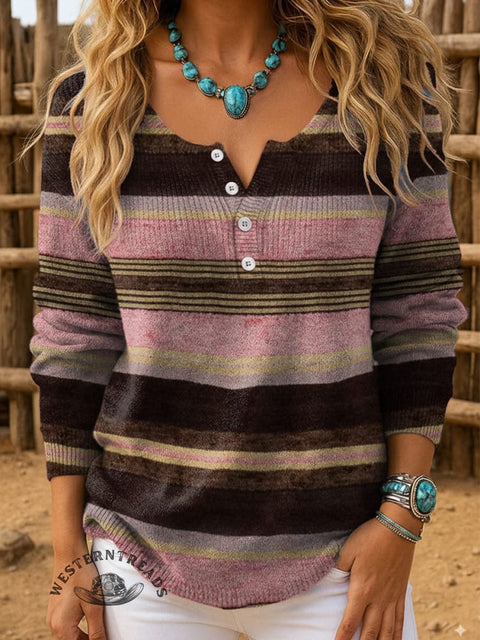 Retro Art Print Buttoned Cardigan Sweater