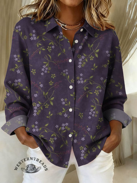Women's Retro Floral Print Casual Cotton Shirt