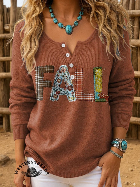 Fall Febric Art Print Buttoned Cardigan Sweater