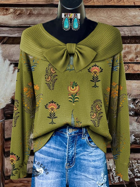 Retro Boho Floral Print Buttoned Cardigan Sweater