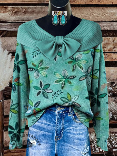 Retro Floral Print Buttoned Cardigan Sweater