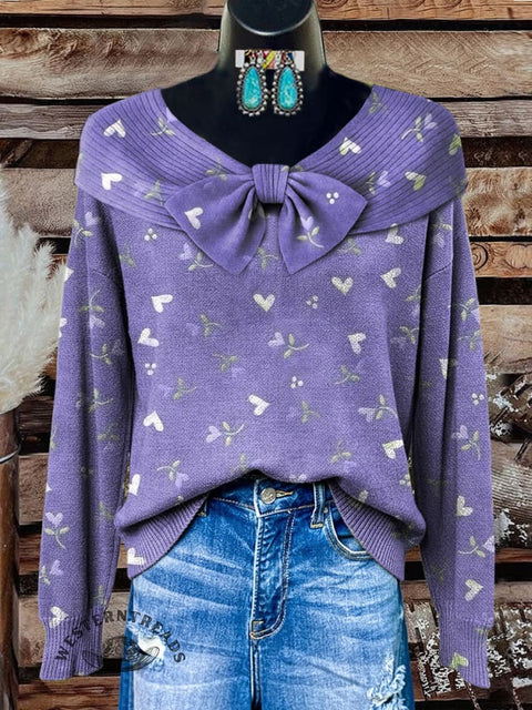 Retro Heart Floral Print Buttoned Cardigan Sweater