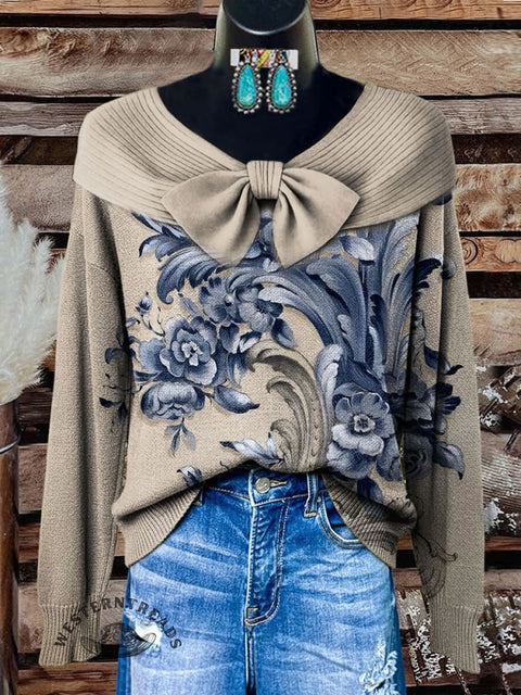 Retro Floral Print Buttoned Cardigan Sweater