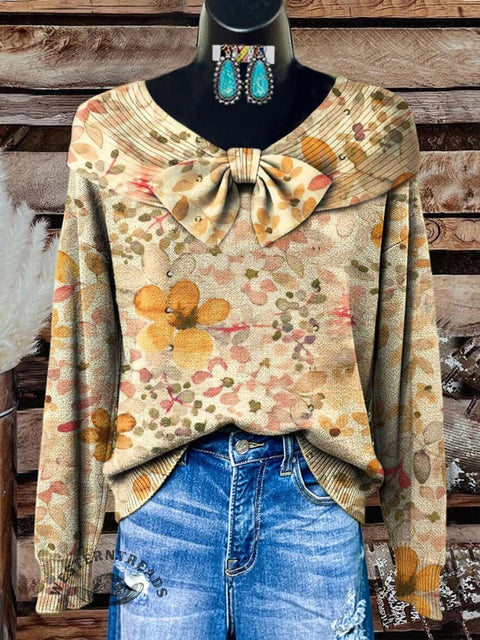 Retro Floral Art Print Buttoned Cardigan Sweater