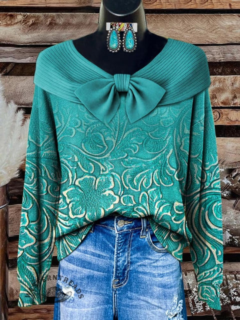 Retro Floral Print Buttoned Cardigan Sweater