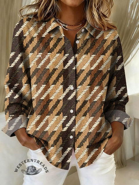 Women's Plaid Art Pattern Print Casual Cotton Shirt