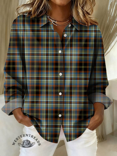Women's Plaid Art Pattern Print Casual Cotton Shirt