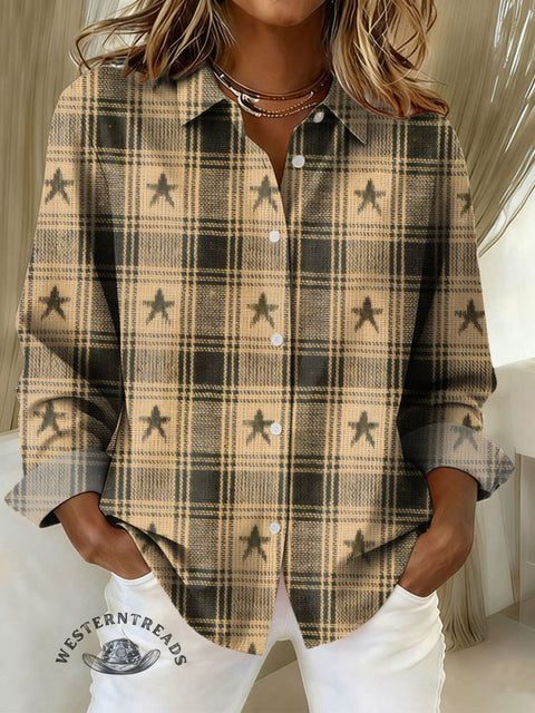 Women's Plaid Stars Art Pattern Print Casual Cotton Shirt