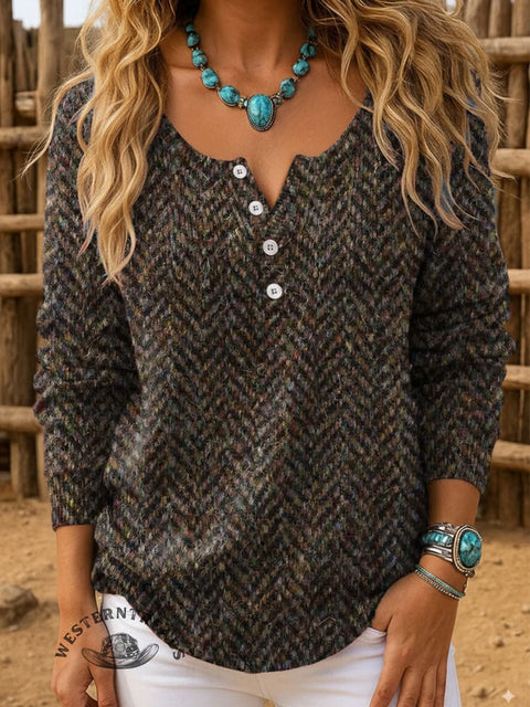 Retro Texture Print Buttoned Cardigan Sweater