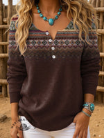 Retro Texture Art Print Buttoned Cardigan Sweater