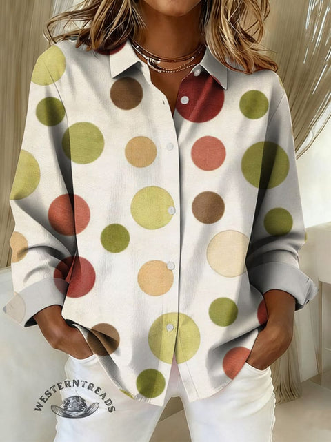 Women's Retro Art Print Casual Cotton Shirt
