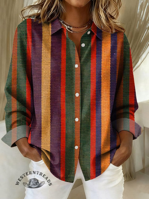 Women's Retro Art Pattern Print Casual Cotton Shirt