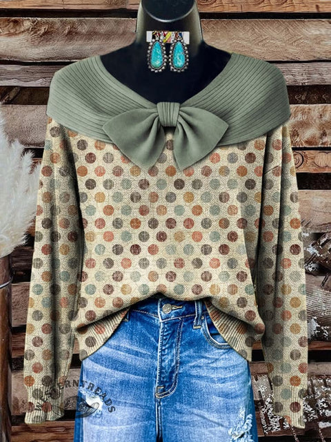 Retro Polka Dots Print Buttoned Cardigan Sweater