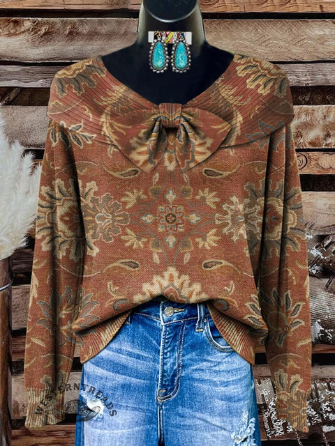 Retro Floral Print Buttoned Cardigan Sweater