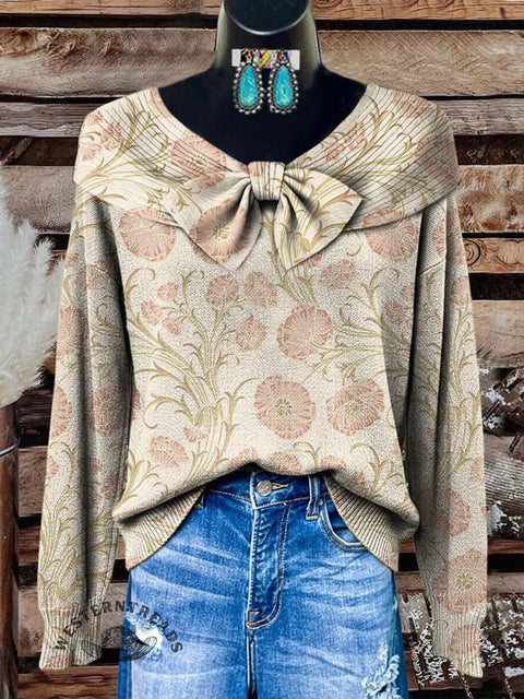 Retro Floral Print Buttoned Cardigan Sweater