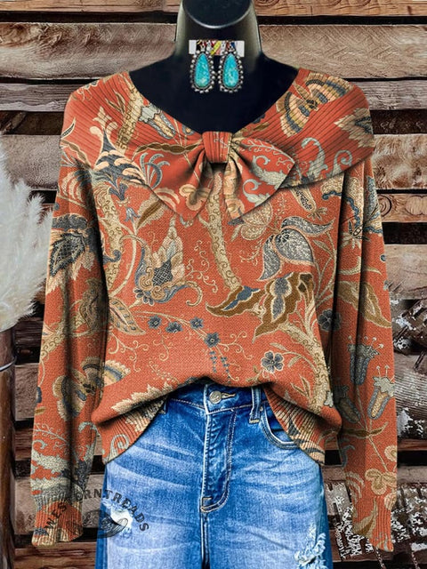 Retro Floral Art Print Buttoned Cardigan Sweater