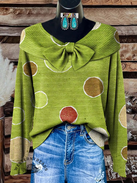 Retro Art Dots Print Buttoned Cardigan Sweater
