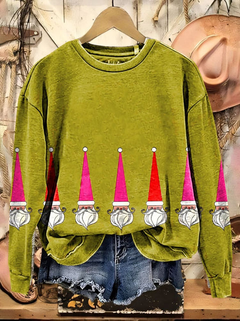 Cute Christmas Dwarf Art Print Casual Cotton Sweatshirt