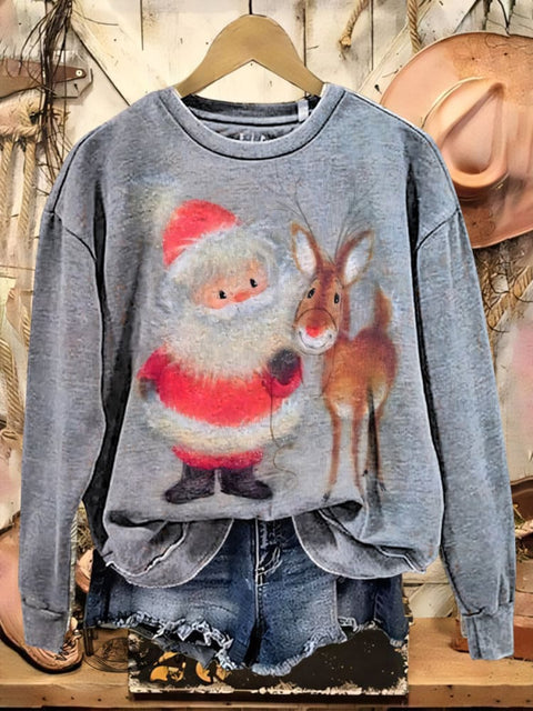 Cute Christmas Art Print Casual Cotton Sweatshirt