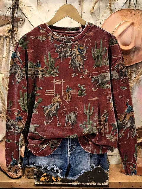 Retro Art Print Casual Cotton Sweatshirt