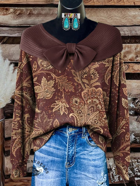 Retro Floral Art Print Buttoned Cardigan Sweater