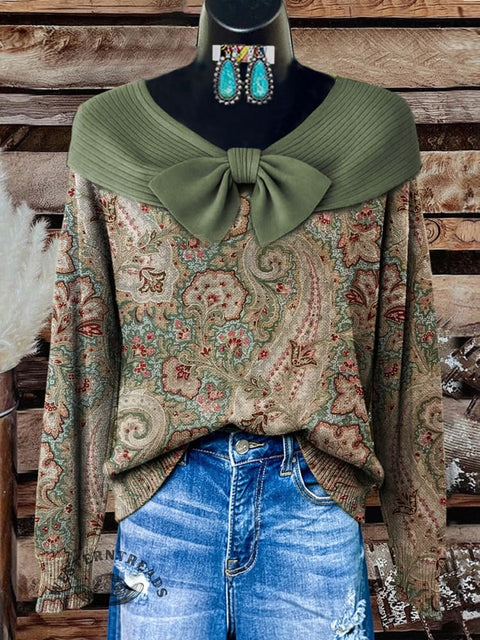 Retro Floral Art Print Buttoned Cardigan Sweater