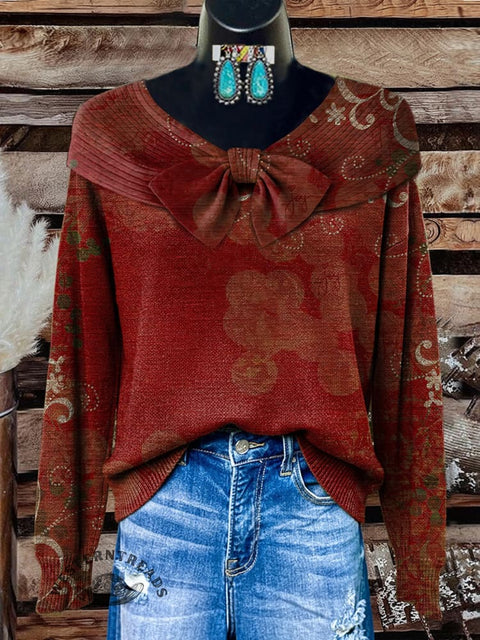 Retro Art Print Buttoned Cardigan Sweater